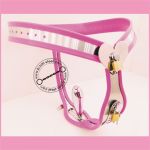 Ženský pás cudnosti – růžový, tvar T, se dvěma dildy